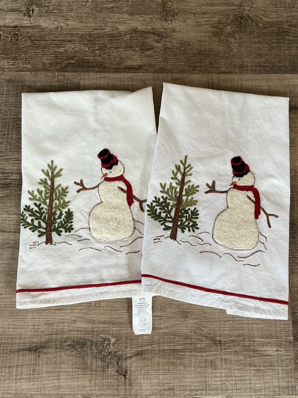 Williams Sonoma Snowman Embroidered Kitchen Towels, Set of 2 OB